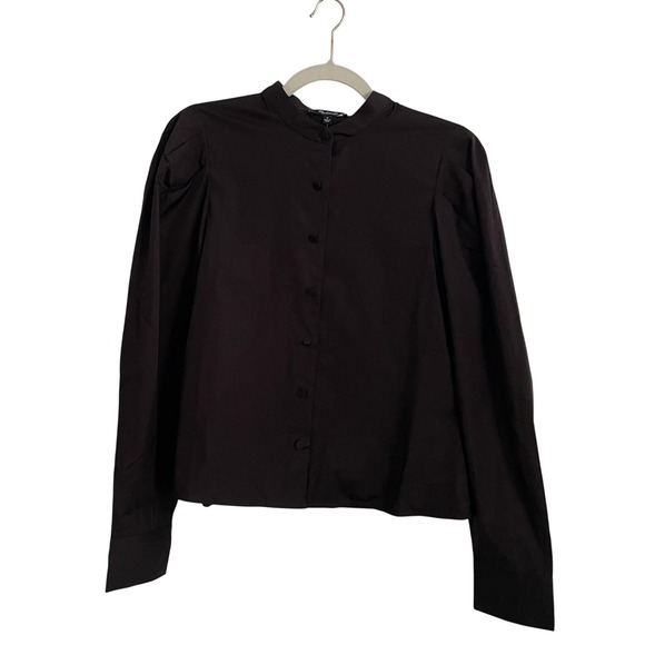 Madewell Puff Sleeve Button Front Shirt Brown Cotton Poplin Womens Medium - Picture 3 of 10
